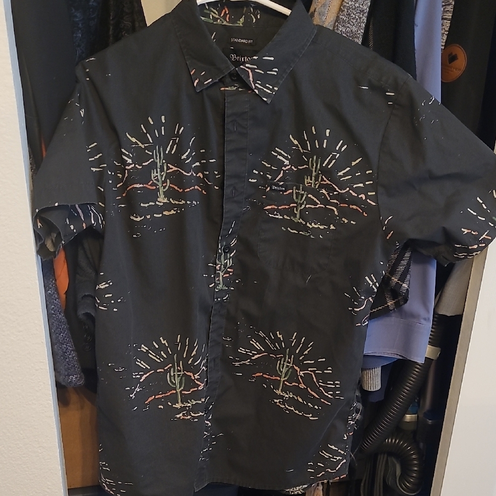 Brixton Black Casual Button Down Shirt with Cactus Design